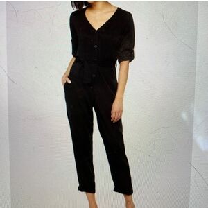 Anthropologie Cloth & Stone Soft Black Cropped Utility Jumpsuit Size XS